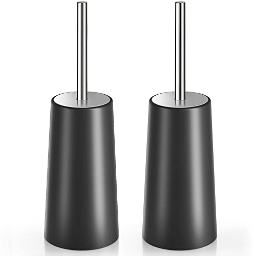 IXO Escobilla de Inodoro y Soporte, Paquete de 2 cepillos de Inodoro con Mango Largo de Acero Inoxidable 304, Cepillo de Inodoro para baño, ergonómico, Elegante, Duradero (Negro)