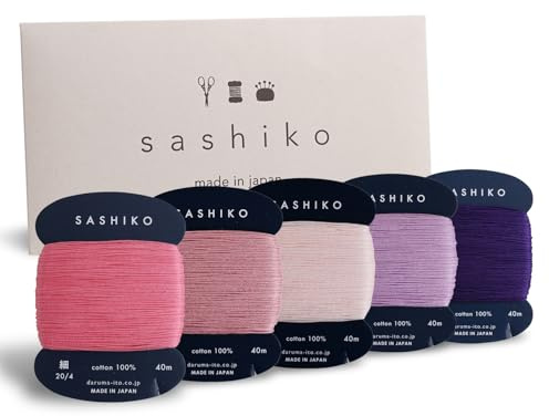 DARUMA Sashiko-tråd, 100% bomull, korttyp, 40 m x 5 färger, med engelsk manual, sömnad och broderi värdeset (tunn, Tefutefu)