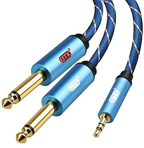 EMK 3,5mm klinke zu Dual 6,35mm Split-Kabel Stereo Audiokabel (2 m) | 3,5 Klinkenkabel Mono Y Kabel 6,35 mm klinkenkabel für Handy, Computer, Lautsprecher, Verstärker