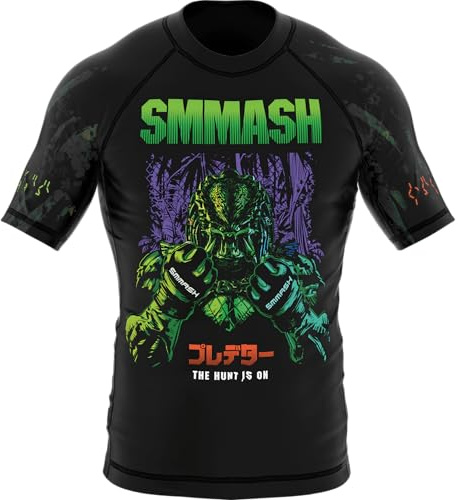 SMMASH Camicia Funzionale Uomo Rashguard Camicia Sportiva A Maniche Corte MMA Thaibox Muay Thai Kickboxing Traspirante Resistente All'Abrasione