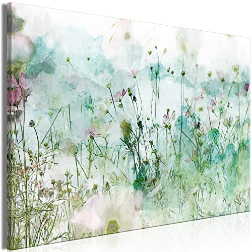 B&D XXL - Wandbilder XXL Wiese 90x60 cm 1 tlg - Wand Deko Leinwand Bilder Motive Groß Wanddeko Schlafzimmer Kunstdruck - Blumen Gras Botanik Bunt Natur Blumenwiese wie gemalt b-C-1025-b-a