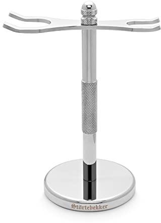 Störtebekker® Premium Rasierständer aus Edelstahl in Silber - geeignet für Rasierhobel & Rasierpinsel - hochwertiges Zubehör für dein Badezimmer - rutschfester Boden - Geschenkidee Männer
