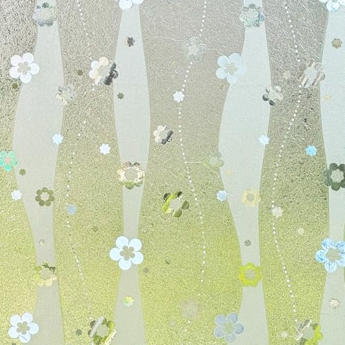 Sichtschutzfolie für Fenster, 3D-Blume, kein Kleber, dekorativ, Buntglas, Türfolie, Fensterabdeckung, statische Haftung, Anti-UV-Aufkleber, Tönungen für Zuhause, Dusche, Büro, 89,9 x 199,9 cm