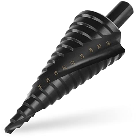 flintronic Spiral Grooved Step Drill Bit, 4mm-32 mm (5/32 to 5/4) HSS Titanium Coated, Hex Shank Metric Cut Tool for Wood, Stainless Steel,Metal Sheet