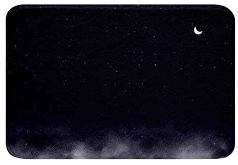 Glänzender Sternendruck Mikrofaser Badezimmerteppich Mond Sterne Himmel rutschfest Badematte 50x80cm Farbverlauf Dunkelblau Grau Hochflor saugfähige Badteppiche für Schlafzimmer Deko Badvorleger