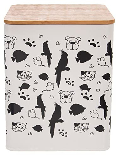 Orion Group Contenitore per alimenti per animali domestici in metallo con coperchio in bambù, 14 x 14 x 17 cm