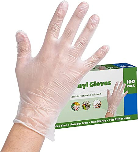 Disposable Gloves, Clear Vinyl Gloves, Powder Free, Latex Free, Medical Exam Gloves, Vinyl Multi-Purpose Gloves, Extra Strong, Disposable Clear Gloves (100, Small)