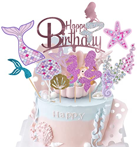 OSDUE 12 Pezzi Decorazione Sirena, Mermaid Cake Topper, per Matrimonio, Festa di Compleanno e Baby Shower