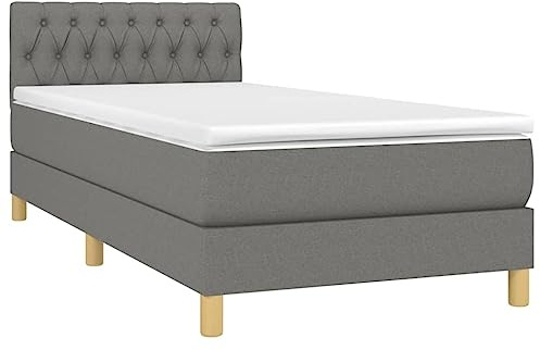 vidaXL Boxspringbett mit Matratze & LED Dunkelgrau 100x200 cm Stoff