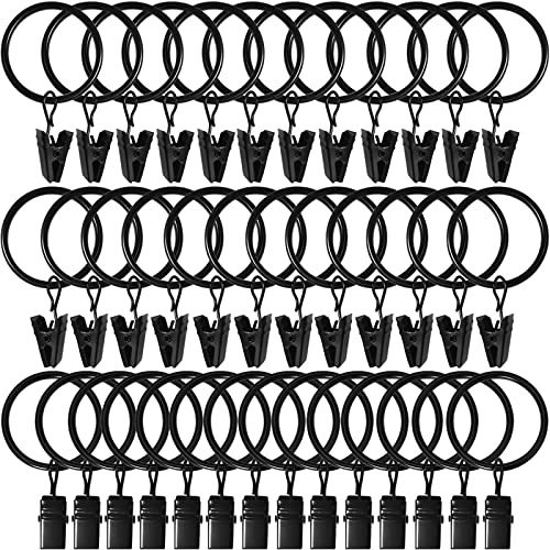 WeeksEight 40 Pack Black Curtain Rings with Clips, Curtain Hooks Hangers Clip Rings for Hanging Drapes Bows Hat, Drapery Rings 1.26 in I D, Fits up to 1 in Diameter Curtain Rod.