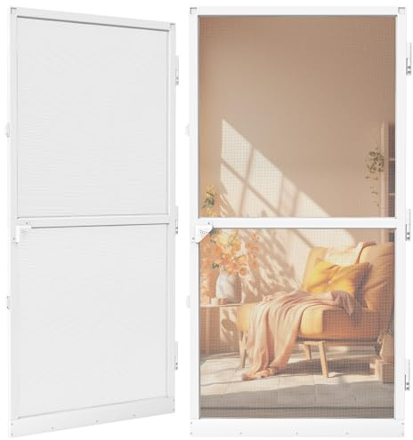YRHome Moustiquaire de porte, anti-moustiques, avec cadre sans perçage ni vis, blanc, grille en aluminium (120 × 240 cm, porte blanche)