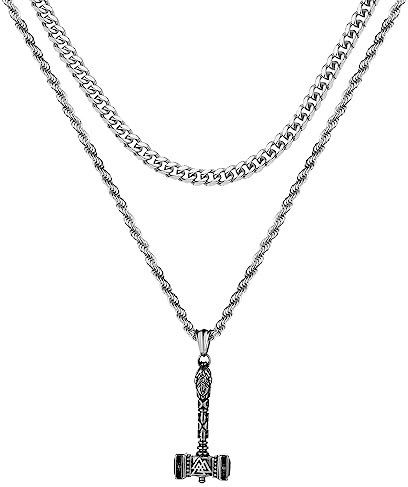 JewelryWe Collar Vikingo Martillo Thor: Colgante de Martillo Vintage de Acero Inoxidable para Hombre con Cadena Amuleto Hipoalergénico Antialérgico Plata - Para Uso Diario Regalo