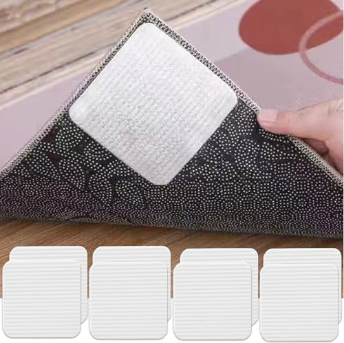 Wiederverwendbare Teppichgreifer, Rutschfeste Greifer für Teppiche, Waschbare Anti Rutsch Teppichunterlage, Quadratischer Teppich Aufkleber, Teppichstopper für Holz Fliesen Marmor Böden (10x10cm, 4)