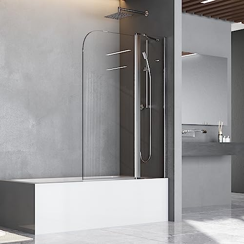 Duschwand für Badewanne 90 x 140 cm Badewannenfaltwand 1-teilig Faltbar Duschtrennwand mit Stabilisator 6mm Nano Glas Faltwand Duschabtrennung