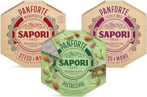 Mix Natale Sapori Panforte Margherita, Pistacchio e Fichi e Noci con Pistacchi, Mandorle Intere e Frutta Candita [3 Pezzi]