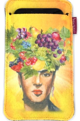 Arco Design bertoni Frida Handysocke aus Stoff und Filz z.B. für iPhone, Galaxy, Pixel Smartphone Tasche - bunte Handytasche mit Motiv (Fructa, 10x17,5 cm)