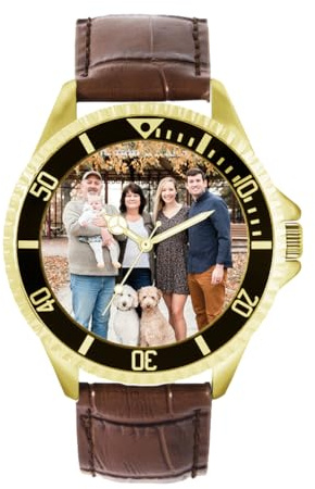 Toff London Personalisierte Fotogeschenke für Männer und Jungen, Armbanduhr mit analogem Quarzwerk, maßgeschneiderte Uhr