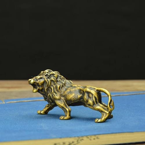 MANGOUSONG Messing-Statue, 7 x 3,5 x 2,5 cm, antikes Kupfer, Löwenstatue, Ornamente, massive Bronze, afrikanische Löwen, Arbeitszimmer, Messing, Schreibtisch-Briefbeschwerer, Vintage-Dekoration