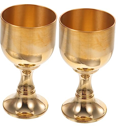 TOPBATHY Gobelet à Vin Rétro 2 Pièces en Laiton, Fond Plat Or