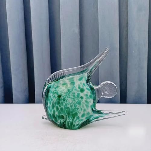 DECRZPB Farbige Glasurkunst grüner tropischer Fisch Glasfigur Tier handgefertigt Briefbeschwerer aus geblasenem Glas Geschenk für Geburtstag Heimdekoration Tischdekoration