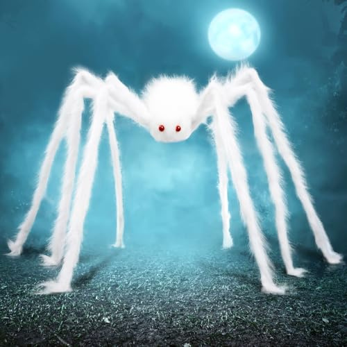 JOYIN 5 Ft Halloween White Giant Spider Outdoor Decorations, Large Hairy Scary Fake Big Realistic Props for Yard Party Lawn Garden Indoor Decor and Haunted House