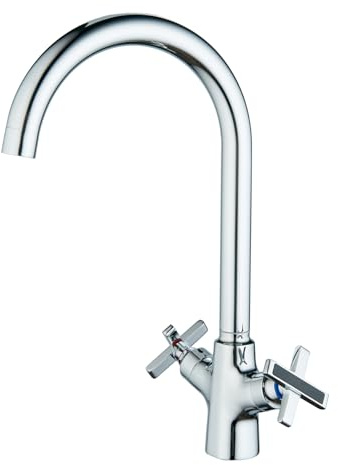 BELZ Kitchen Sink Mixer Taps Monobloc Swivel Spout Chrome Brass Dual Lever with Hoses for Kitchen Sink&Bar,Chrome