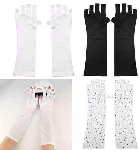 KASESSS 3 Pares Guantes Anti UV, Ligeros Guantes de Proteccion UV, Guantes UV para Uñas, Guantes de Protección Sin Dedos para Manicura, Guantes de Manicura de Gel para Protege Manos de Lámpara UV