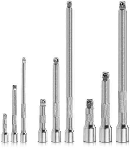 Mr.wintek flexibel Kippverlängerungs Satz 9tlg, 1/4 Zoll (6,3 mm), 3/8 Zoll (10 mm), 1/2 Zoll (12,5 mm) Antrieb Ratsche Knarre Satz, Längen von 50mm bis 250mm, Chrom-Vanadium-Stahl