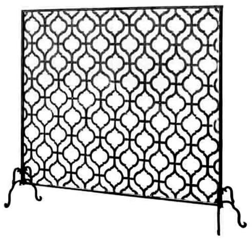 DECORN 36,6 X 29,9 Zoll Einteiliger Kaminschirm, Handgefertigte Schmiedeeiserne Dekorative Netz-Funkenschutzabdeckung, Freistehender Kamin-Funkenschutz für Die Inneneinrichtung des Wohnzimmers,Black