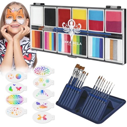 Anka Bella Professional Kinderschminke Set,12X10Gm Auf Wasserbasis Theaterschminke,Hypoallergen Rainbow Face Paint für Geburtstagsfeiern/Halloween/Karneval