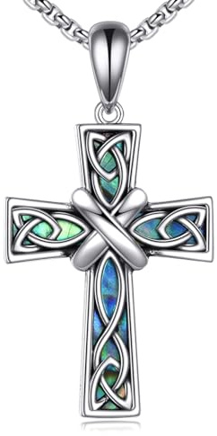 POPLYKE Kreuz Halskette für Herren Damen 925 Sterling Silber Keltische Kreuz Halskette für Herren Kreuz Anhänger Halskette Schmuck für Herren Valentinstag