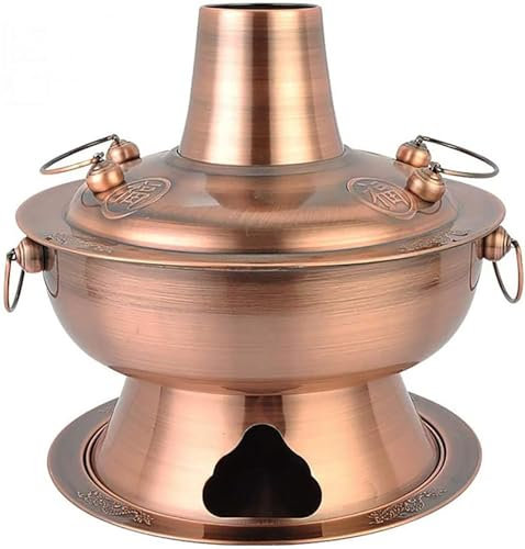 Chinesische Kupferpfanne, Chinesischer Hot Pot aus Kupfer und Edelstahl, traditioneller, mit Holzkohle beheizter Suppendampfkessel, Küchenhelfer, Kochgeschirr(34cm)