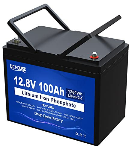 DCHOUSE 12V 100Ah LiFePO4 Batteri, BMS 100A amélioré, jusqu'à 15000 cycles, batterie au lithium 1280Wh, parfaite pour les camping-cars, caravanes, bateaux, camping, systèmes solaires