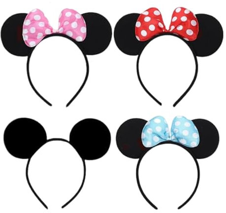 dinghaole 4 Pcs Mouse Ears Hairband, Black Hairband And Mouse Ears Birthday Party Accessories, Headbands Novelty Accessory Holiday Party Birthday Party Cosplay Accessories