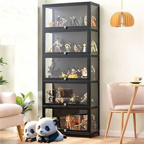 Moubhjd Glasvitrine, Wohnzimmervitrine, Glasvitrine, Widerstandsfähige, dichte und staubdichte Struktur, geeignet für Verschiedene Szenarien (5 Ebenen Schwarz 80 * 33 * 172 Transparent auf 3 Seiten)