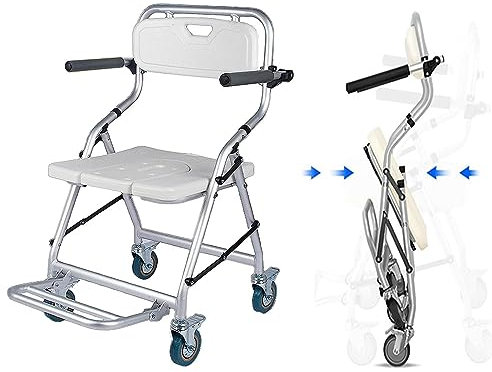 Generisch Duschhocker für Rollstuhlfahrer, Duschhocker für Senioren, Klappbarer Duschstuhl mit Rollen, Duschstuhl für Senioren und Behinderte mit Armlehnen, Badewannensitz mit Rückenlehne