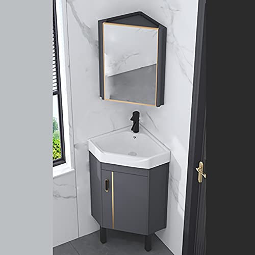 Eckwaschbecken, Waschtisch-Kombination mit bodenmontiertem Schrank, modernes Design, 41,5 cm breit, stilvoll und funktional