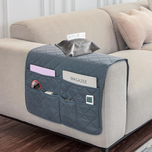 SITAKEGS Bolsa de Almacenamiento para Reposabrazos de Sofá 6 Bolsillos Gris | Antideslizante Organizador de Reposabrazos Impermeable Sillas Funda para Teléfono Ipad Revistas Control Remoto de Tv