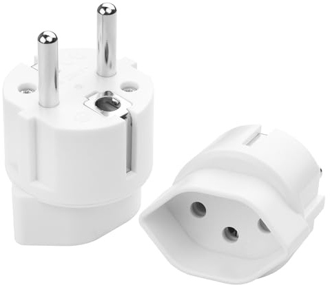 Schweiz/Liechtenstein auf EU Adapterstecker 2 Stück，Schweizer 3-polige Stecker auf 2-poliger DE/FR/IT/ES Steckdose für Schweiz/Liechtenstein Besucher (DE auf Schweiz weiß)