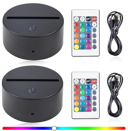 Aohcae LED Sockel, 2 Stück 3D LED Leuchtsockel mit Fernbedienung, Einstellbarer 16 Farben Sockel für Acrylglas, für Kinderzimmer, Schlafzimmer, Wohnzimmer, Bar, Laden（Schwarz） (2)