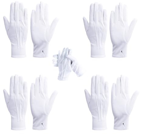 YHTCC 4 Paar weiße Baumwollhandschuhe, wiederverwendbare atmungsaktive und weiche weiße Handschuhe, genäht mit Schnappverschluss, geeignet für Polizeifrack, Ehrengarde, Kleidungsparaden, Zauberer
