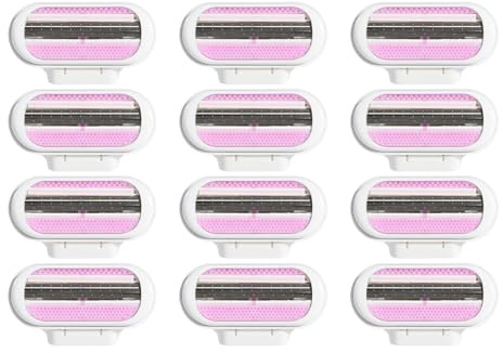 12 Stück Rasierklingen Damen, Smooth Ersatzklingen Damenrasierer Set mit Feuchtigkeitsspendenden Schutzkissen, Rasierklingen Rasierer Frauen für Empfindliche Haut und Intimbereich (Rosa)