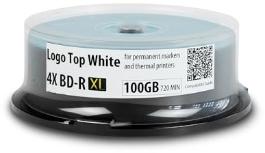 Ritek BD-R XL BDXL - Lote de 25 discos térmicos de 100 GB, triple capa, 4 unidades, con logotipo superior