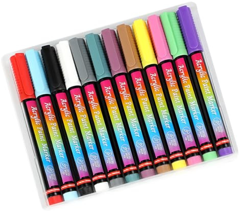 12 Farben Graffiti Marker Kit - Acrylfarbe Stift für Kinder Fine Craft | Rock Painting Ceramic Glass Drawing Handgemachte Lieferungen Haltbarkeit der Schule Haltbarkeit Geschenk Cr