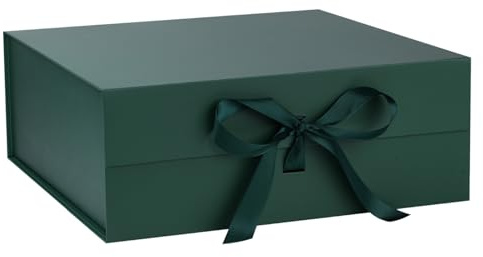 OEMVALATY Grüne Geschenkbox, 45,7 x 45,7 x 15,2 cm, magnetische Geschenkbox mit Deckel und Band für Geschenke, Hochzeit, Weihnachten, Halloween, Geburtstagsgeschenkverpackung