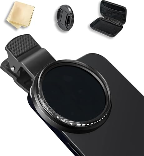 52 mm Variable ND2-400 Filter with Ultra-Thin, Multi-Layer Adjustable, Neutral Density Clamp Lens, Compatible with iPhone 15 14 13 12 11, Google Pixel and Smartphones