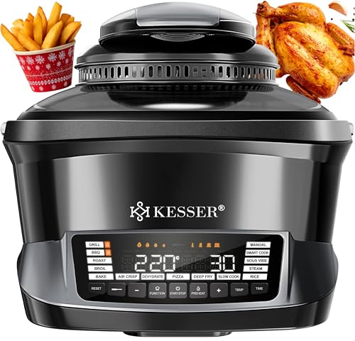 Multicuiseur KESSER® avec friteuse à air chaud 8 L et 16 programmes Appareil de cuisine - Griller, cuire, mijoter, cuire à la vapeur Fonction de préchauffage et de maintien au chaud Cuiseur à riz