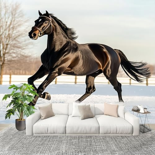 Mural de InteriorFotomurales 350x256 cm Caballo Negro Hd Tejido No Tejido Fotomurales Papel Pintado ResolucióN Alta Pared Panorámico para Dormitorio Salón TV Pared Murales Póster