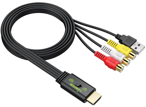 LiNKFOR RCA to HDMI Converter, 1080P AV to HDMI Converter, 16:9/4:3 Conversion Mini Composite CVBS Audio Video Adapter Supports PAL/NTSC for Wii/PS1/PS2/N64 (Female)
