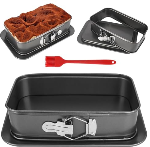 ELLECILA Springform Cake Tin, 29.5x19.5cm Large Rectangle Cake Pan, Non-Stick Loose Bottom Baking Tray with Silicone Brush, Dishwasher Safe Baking Pan for Cheesecake, Tiramisu, Brownies & Traybakes